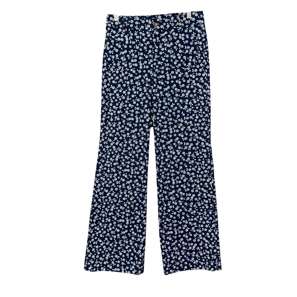 J Crew Pants Womens 27 Navy Blue Ditsy Floral Linen Stretch Blend Preppy NWT